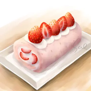 イラスト イチゴのロールケーキ